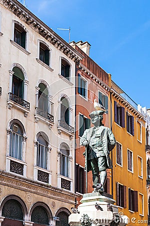 Statue of Carlo Goldoni on Campo San Bartolome Stock Photo