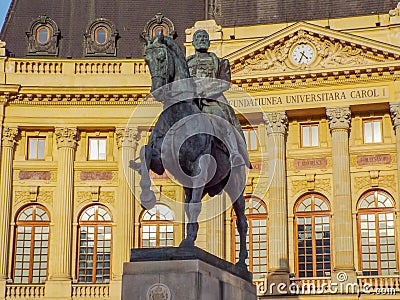 Statue of carol on the horse from Bucharest Editorial Stock Photo