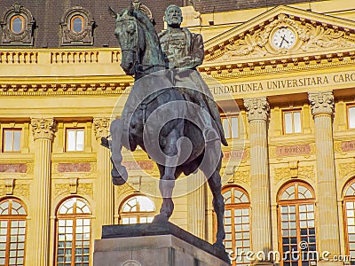 Statue of carol on the horse from Bucharest Editorial Stock Photo