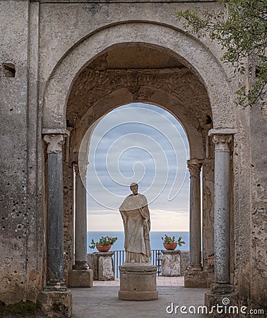 Statue of Ceres in the gardens of Villa Cimbrone at the entrance to the Terrace of Infinity, Ravello, Southern Italy. Editorial Stock Photo