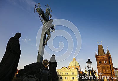 Statue at the Charles Bridge in Prague Stock Photo