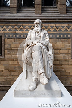 Statue of Charles Darwin at the Natural History Museum in London Editorial Stock Photo