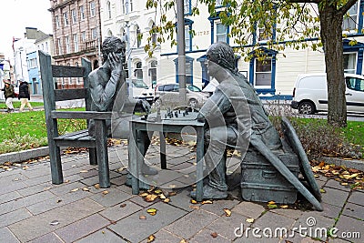 Statue of chess players on Isle of Man Editorial Stock Photo