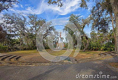 Tomoka State Park With Statue of Chief Tomokie At The Fomer Indians` Golden Cup Grounds Editorial Stock Photo