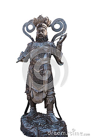 Statue China in Wat Phananchoeng thailand isolated on white back Stock Photo
