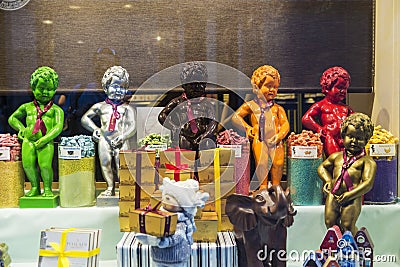 Statue of chocolate of Manneken pis in Brussels, Belgium Editorial Stock Photo