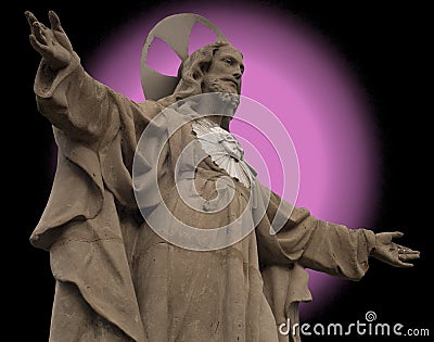 Statue of Christ with real and fake aureole Stock Photo