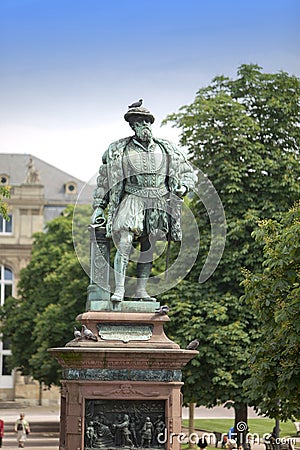 Statue of Christoph Duke of Wuerttemberg on Caste Square Schlossplatz , Stuttgart, Germany Stock Photo