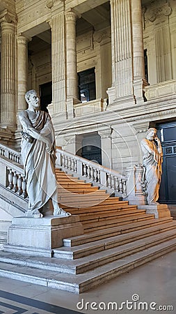 Statue of Cicero and lycurgos from entrance of Palace of Justice Stock Photo