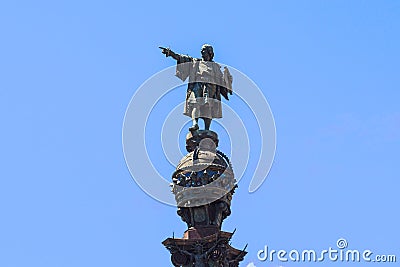 Statue of Columbus on top of the Columbus Monument, Barcelona Editorial Stock Photo