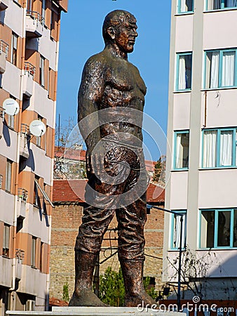 Statue commemorating oil wrestler Huseyin Pehlivan in Tekirdag, Turkey Editorial Stock Photo