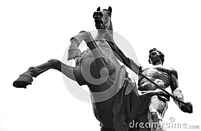 Statue of the conquest of a horse on the Anichkov Bridge. Stock Photo