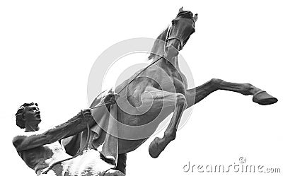 Statue of the conquest of a horse on the Anichkov Bridge. Stock Photo