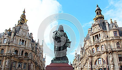 Statue of David Teniers in the city of Antwerpen , Belgium Stock Photo