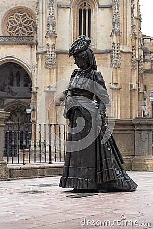 Statue dedicated to La Regenta in front of Oviedo Cathedral Editorial Stock Photo