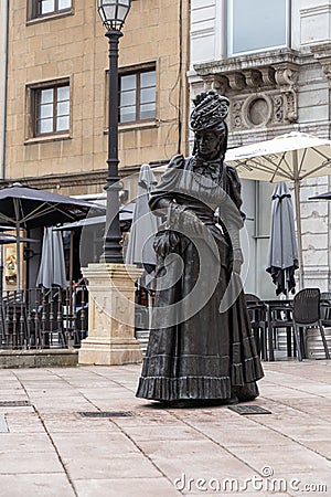 Statue dedicated to La Regenta in front of Oviedo Cathedral Editorial Stock Photo