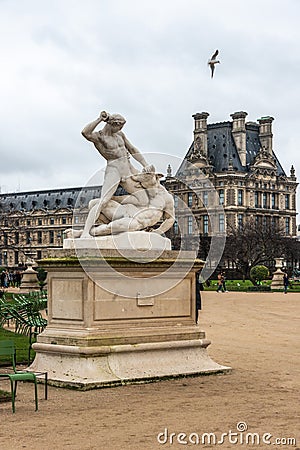 Statue depicting Theseus fighting the Minotaur in Paris, France Stock Photo