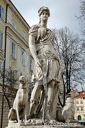 Statue of the Diana, the goddess of nature and hunting in lvov, Stock Photo