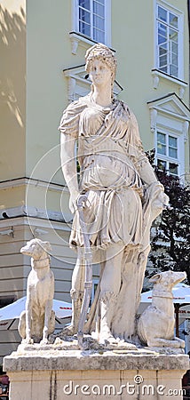 Statue of the Diana, the goddess of nature and hunting in lvov, Stock Photo