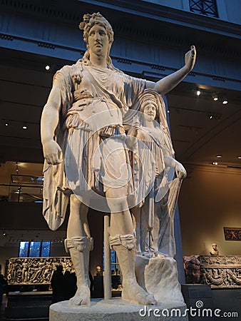 Statue of Dionysos leaning on a female figure (Hope Dionysos) at Metropolitan Museum of Art. Editorial Stock Photo