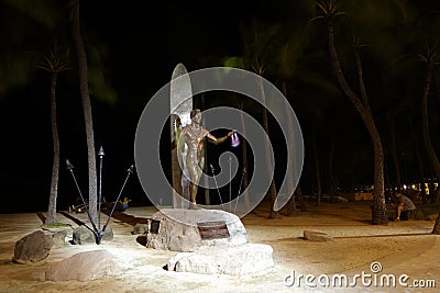 Statue of Duke Paoa Kahanamoku Waikiki Beach Editorial Stock Photo