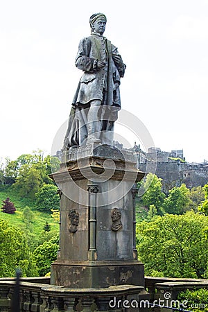 Statue in Edinburgh, Scotland with castle in background Stock Photo