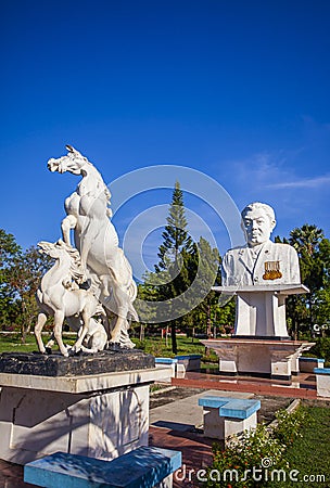 Statue of El Tari and horse in El Tari Airport park, Kupang, East Nusa Tenggara, Indonesia. Stock Photo