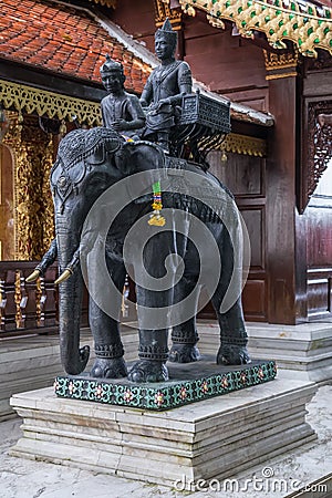 Statue of elephant riders at Wat Phrathat Doi Suthep Stock Photo