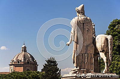 Statue at the entrance of Capitoline Hill Stock Photo