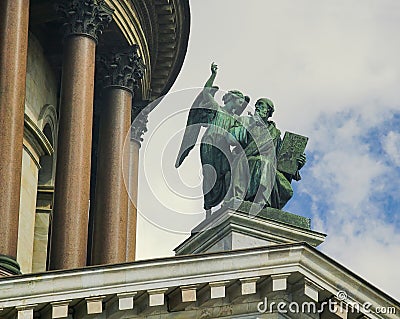The statue of the Evangelist Matthew and the angel Stock Photo