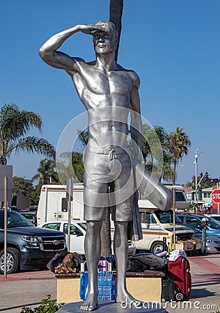 Statue of fallen lifeguard Ben Carlson Editorial Stock Photo