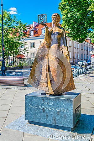 Statue of famous chemist Marie Sklodowska-Curie in Warsaw...IMAGE Editorial Stock Photo
