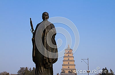 Statue of the famous Chinese monk Xuanzang Editorial Stock Photo