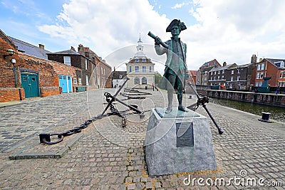 Statue of famous explorer at English port Editorial Stock Photo