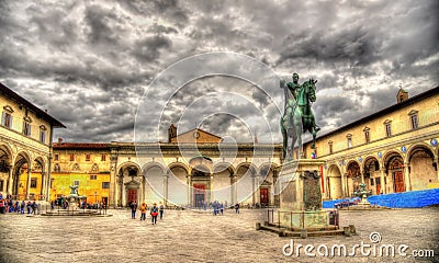 Statue of Ferdinando I de Medici on Santissima Annunziata square Editorial Stock Photo