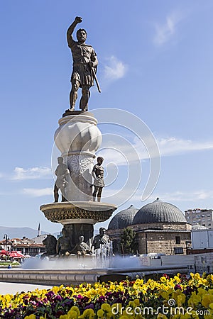 Statue of Filip II, father of Alexander the Great monument. Skop Editorial Stock Photo