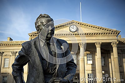 A statue of former Prime Minister and founder of the Open University, Harold Wilson. Labour Politician, situated outside Editorial Stock Photo