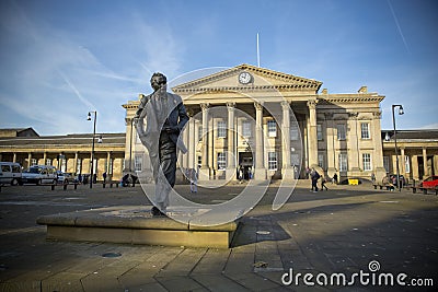 Statue of former Prime Minister and founder of the Open University, Harold Wilson. Labour Politician, situated outside Editorial Stock Photo