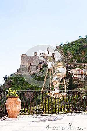 Statue of Francis Ford Coppola in Savoca, Sicily Editorial Stock Photo