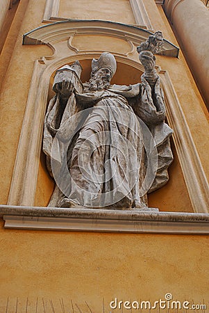 Statue in front of church in Warsaw, Poland Stock Photo