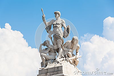 The statue in front of Monumento nazionale a Vittorio Emanuele I Stock Photo