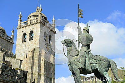 Statue in front of Porto Cathedral, Porto, Portuga Stock Photo