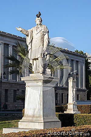 Statue in front of University of Athens, Greece Stock Photo