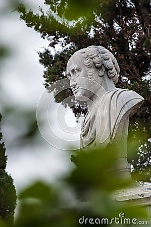 Statue in the gardens gleeful in Pesaro Stock Photo
