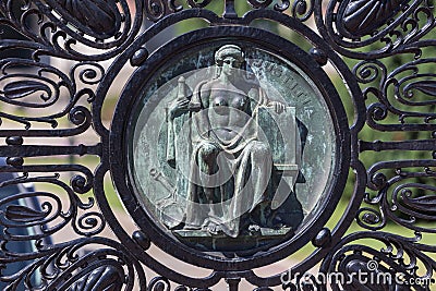 Statue on a gate at the international court of justice freedom palace the hague netherlands Stock Photo