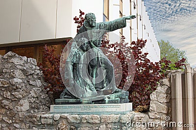 The statue of friars Gellert and Julianus in Budapest Editorial Stock Photo