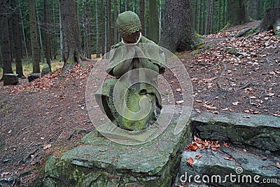 Statue of a girl, stone staircase and trees Stock Photo