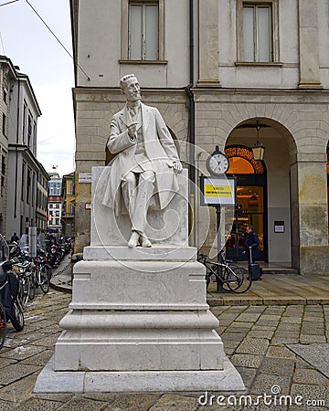 Statue of Giulo Ricordi, Milan, Italy. Editorial Stock Photo