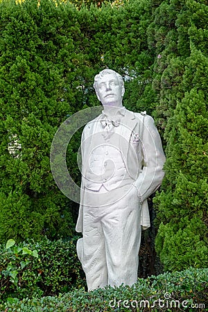 Statue in glover Garden of composer Giacomo Puccini, famous for opera Madame Butterfly in Nagasaki. Created by sculptor Gilbert Stock Photo