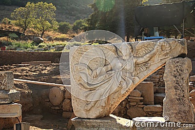 Statue of god Nika at ancient city Ephesus in Turkey. Stock Photo